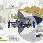 3つの地域円が重なり合い、その中心に作業車が1台を表すイメージ