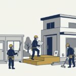 小さな作業小屋と、その隣に少し大きい建物を表すイメージ
