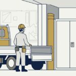 作業車の荷台が空になっており、道具は屋内の施錠された棚に収められているを表すイメージ