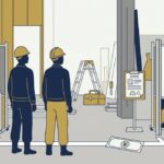 現場の入口に立つ2人のシルエットを表すイメージ