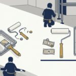 塗装用のローラーと刷毛が2組を表すイメージ