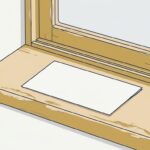 夕方の作業場の窓辺。塗りがすり減った明るい木の窓台の上に、無地の白い封筒が1通だけ横向きに置かれている。