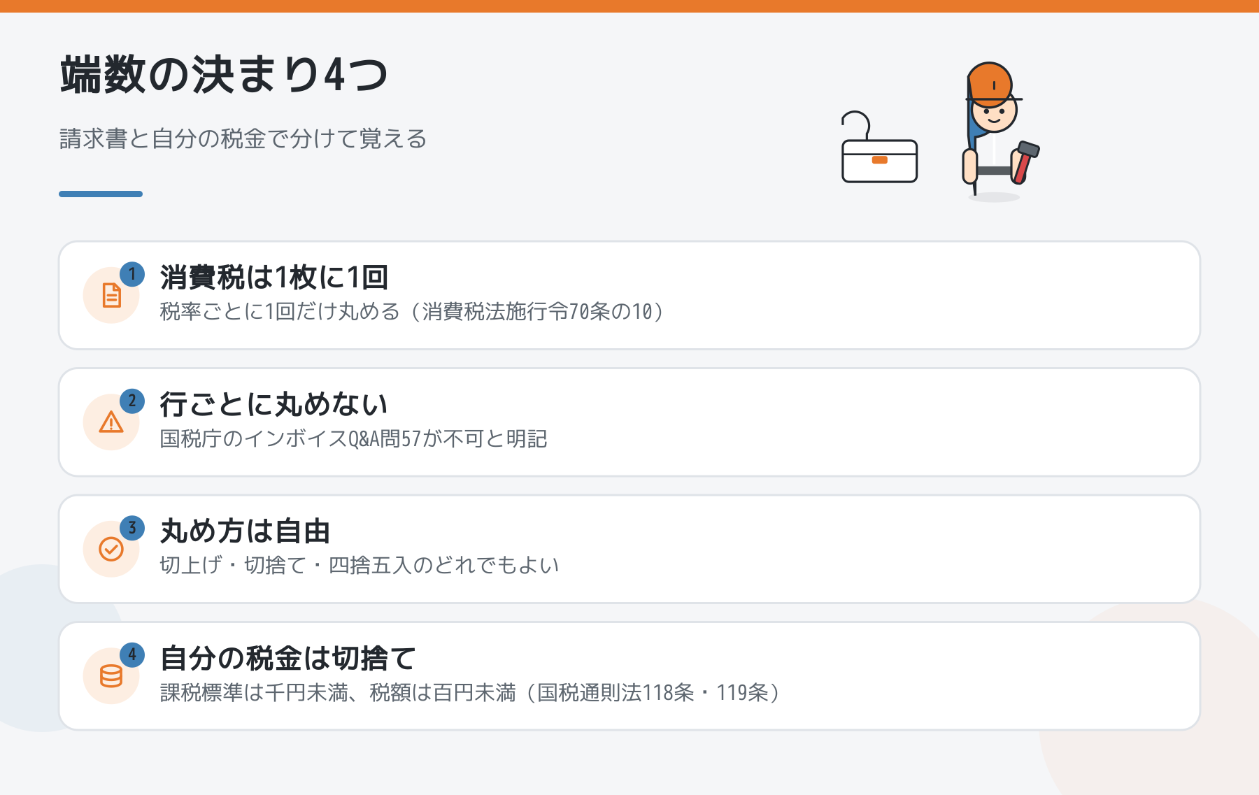 請求書と税金の端数の決まり4つ