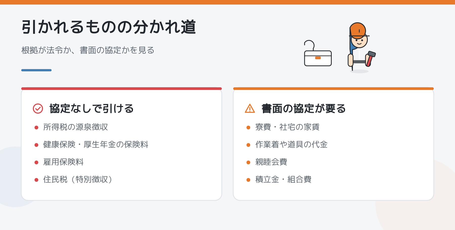 給料から引かれるものの分かれ道を比較した図解