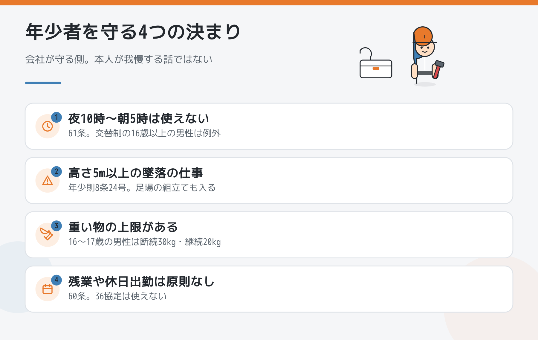 18歳未満の見習いを守る4つの決まりの図解