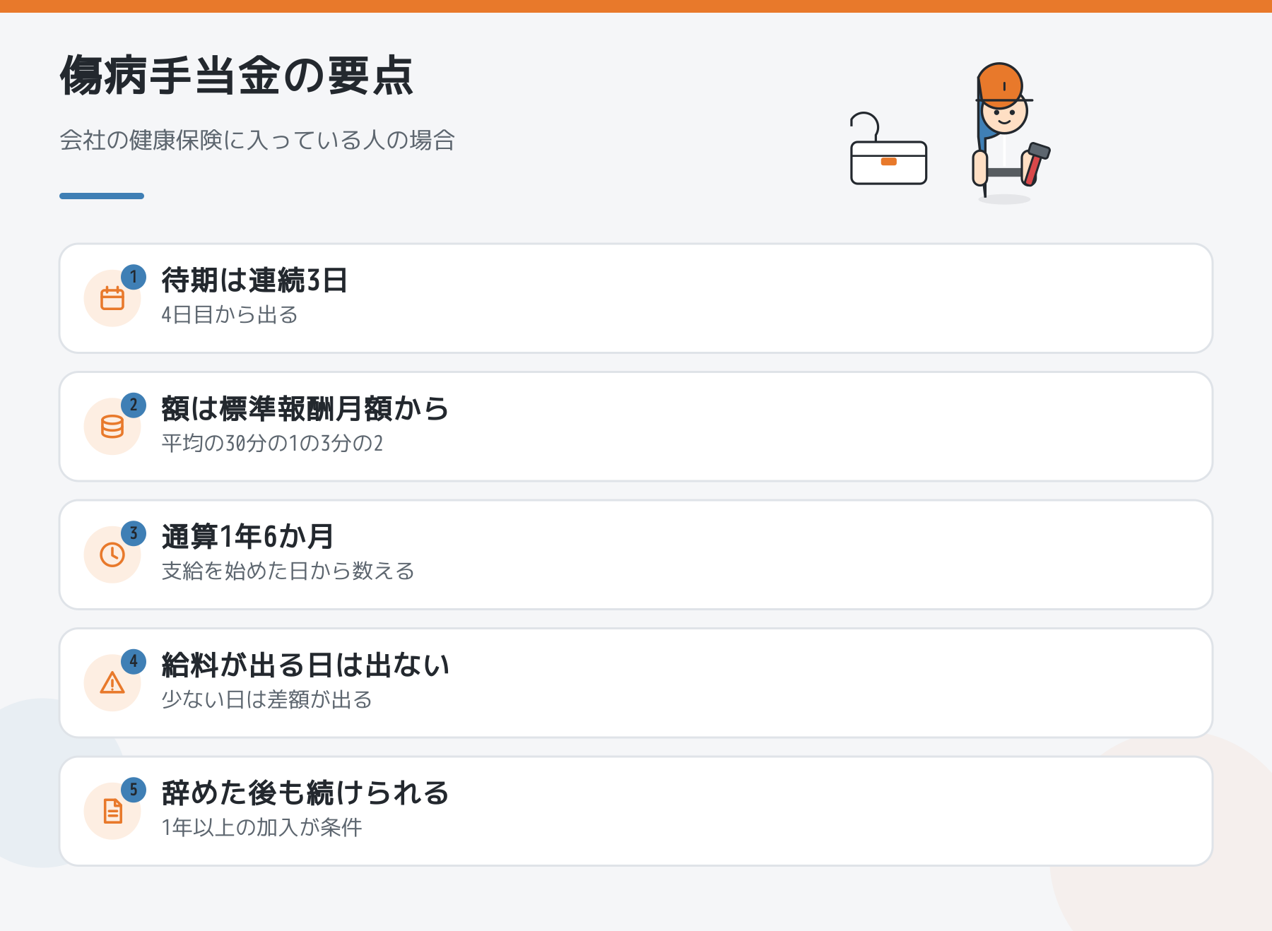 傷病手当金の5つの要点の図解
