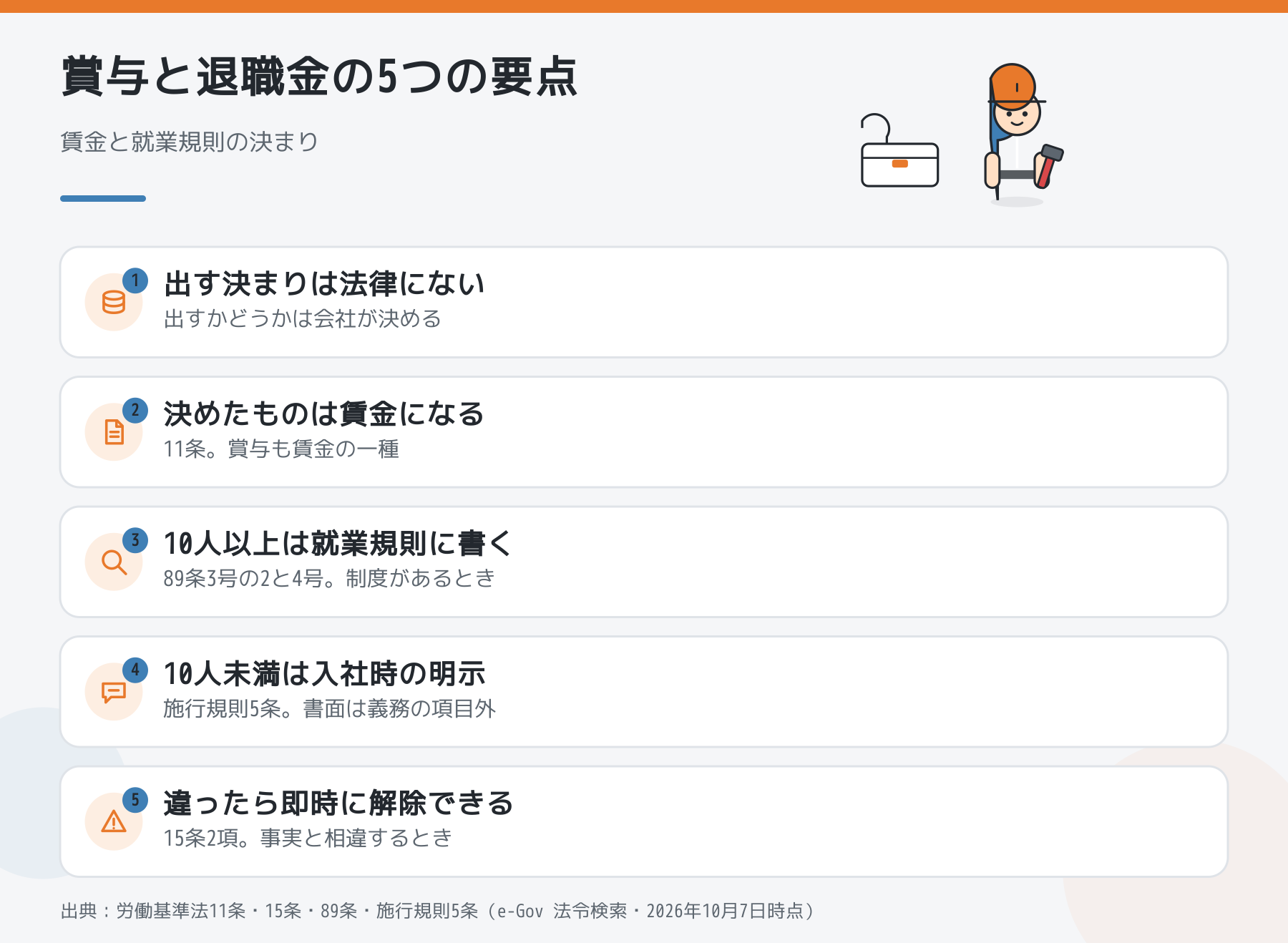 賞与と退職金の5つの要点の図解