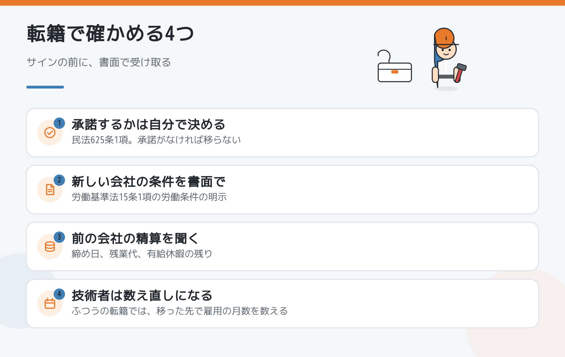 転籍のサインの前に確かめる4つのことの図解
